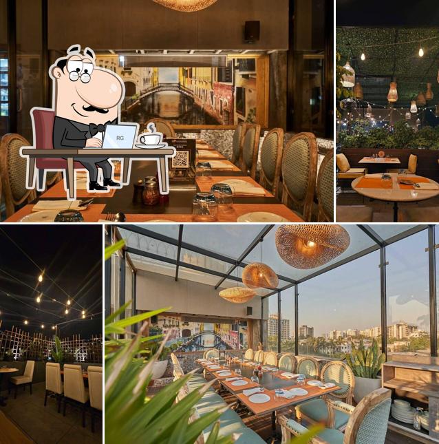 Take a seat at one of the tables at Leonardo Italian Mediterranean Dining