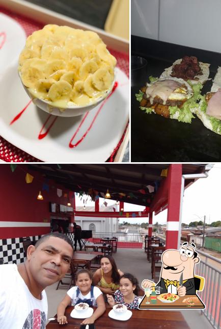 A ilustração do Manhattan Lanches’s comida e interior