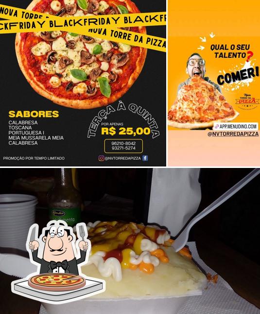 Escolha pizza no Nova Torre da Pizza