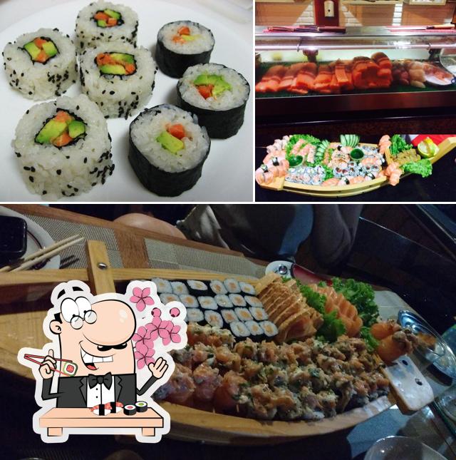 Rolos de sushi são servidos no Akashi Amparo