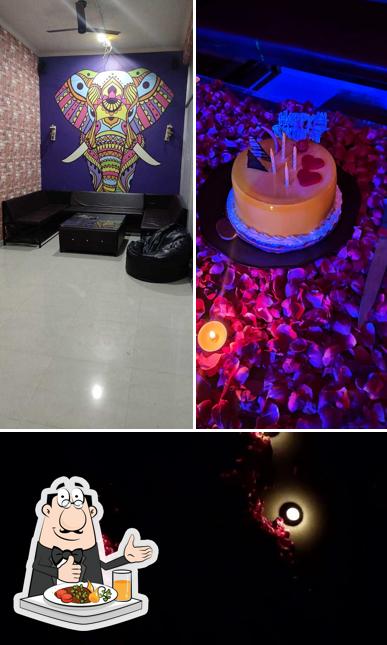 This is the image depicting food and interior at The Hideout Cafe- Private Cabins, Space for Couple, Birthday Party, Anniversary Party, Private Room for Couple in Jaipur