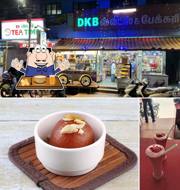 Among different things one can find food and exterior at DKB Sweets & Bakery