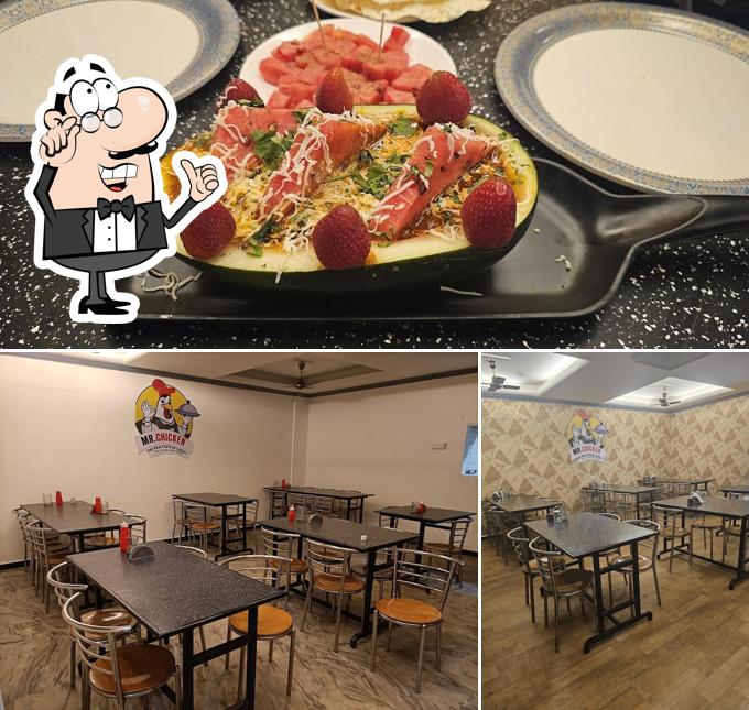 Take a look at the image depicting interior and food at Mr.Chicken Rajkot