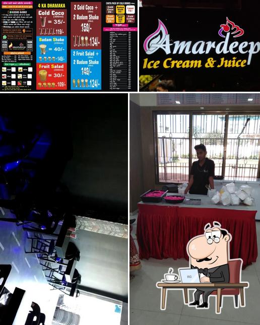 Take a seat at one of the tables at Amardeep Ice Cream & Juice Center