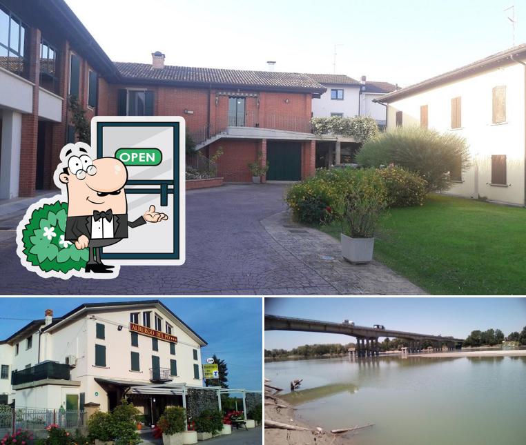 Goditi la vista dall'area esterna di Trattoria Del Pesce Albergo del Po Osteria al Ponte museo dei pontieri