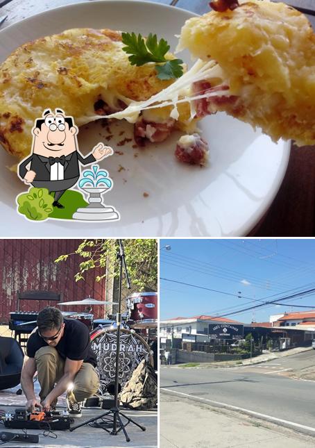 A ilustração do LED'Z CONTAINER GASTROBAR’s exterior e comida