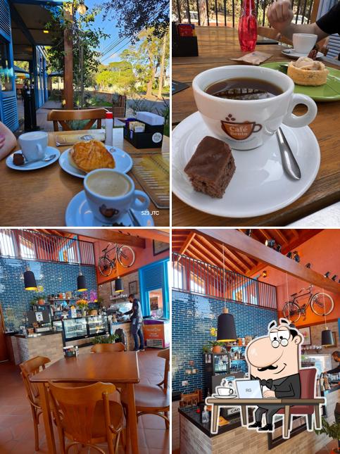 A ilustração da interior e bebida no Café Bento