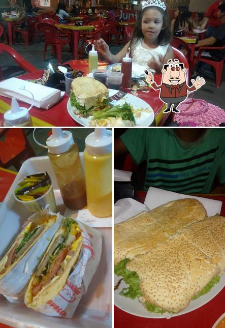 Confira a ilustração mostrando comida e interior no Junin Lanches