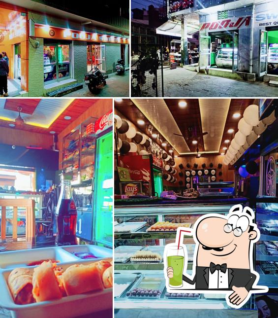 Enjoy a beverage at Pooja Sweets