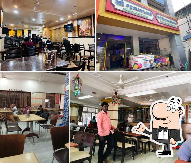 Take a seat at one of the tables at Sri Saravana Bhavan