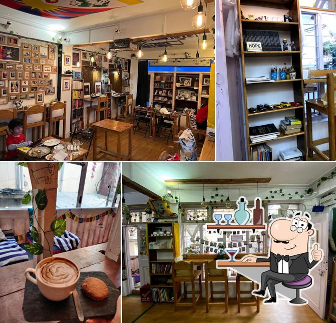 Take a seat at one of the tables at Hope Cafe and Stories