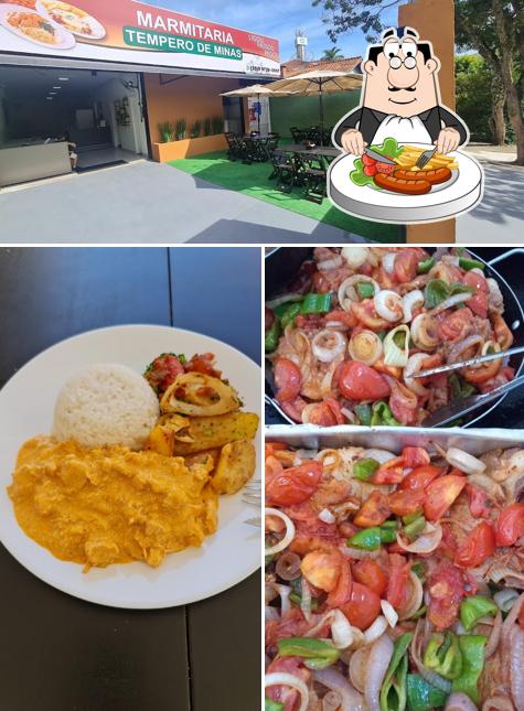 Confira a foto apresentando comida e interior no Marmitaria Tempero de Minas