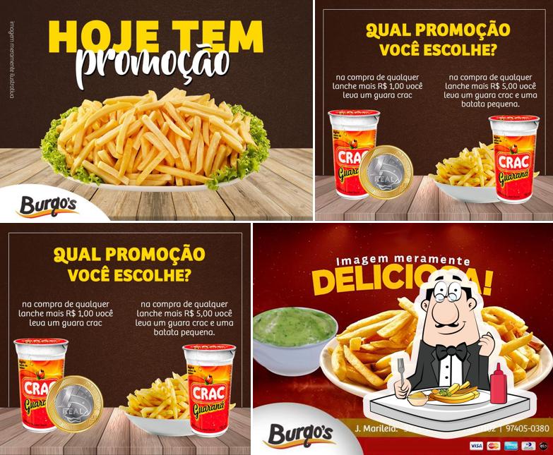 Peça batatas fritas no Burgo's Burger e Pizza