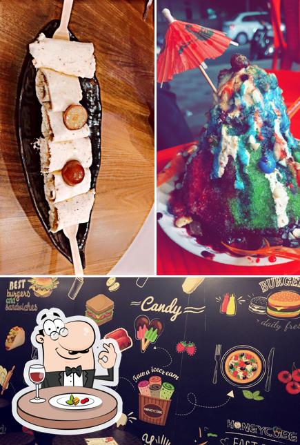 The restaurant's food and blackboard