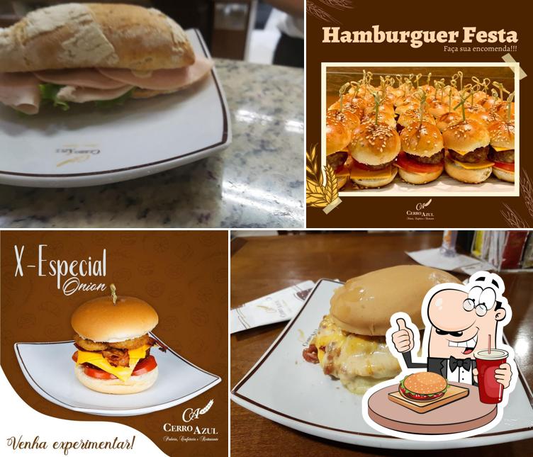 Os hambúrgueres do Padaria Cerro Azul - Restaurante, Confeitaria e Panificadora irão satisfazer diferentes gostos