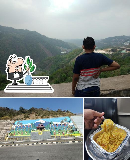 The restaurant's exterior and food