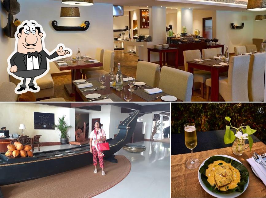 Among different things one can find interior and beverage at Keraleeyam Restaurant at The Leela Ashtamudi- A Raviz Hotel