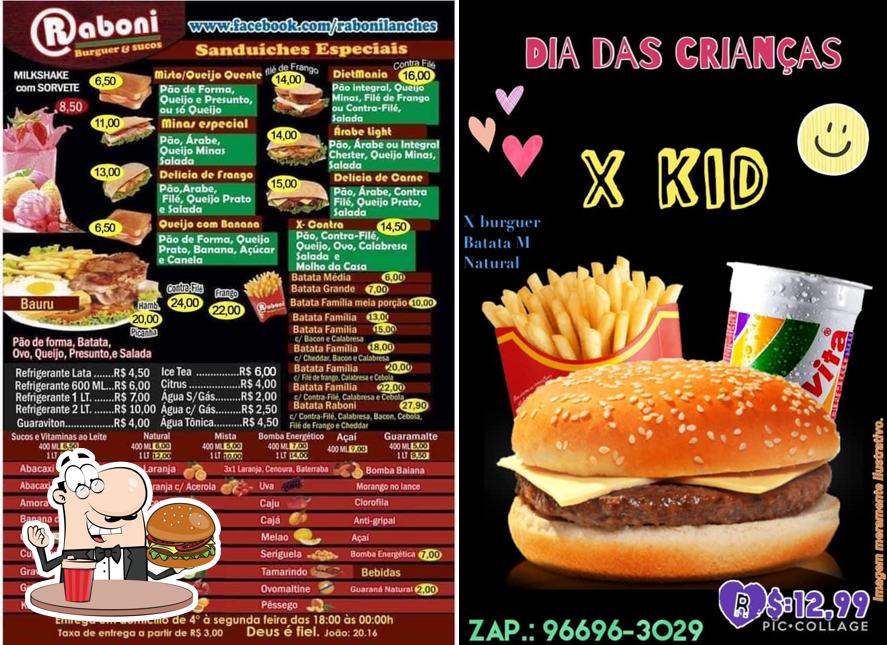 Deguste um dos hambúrgueres oferecidos no Raboni Lanches