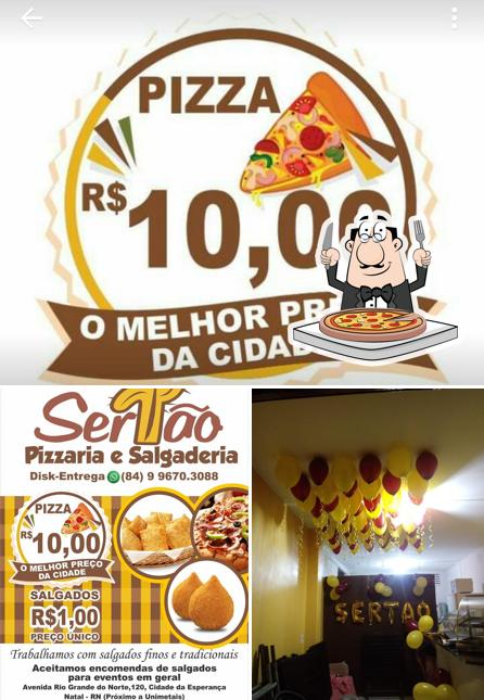 No Sertão Pizzaria e Salgaderia, você pode desfrutar de pizza