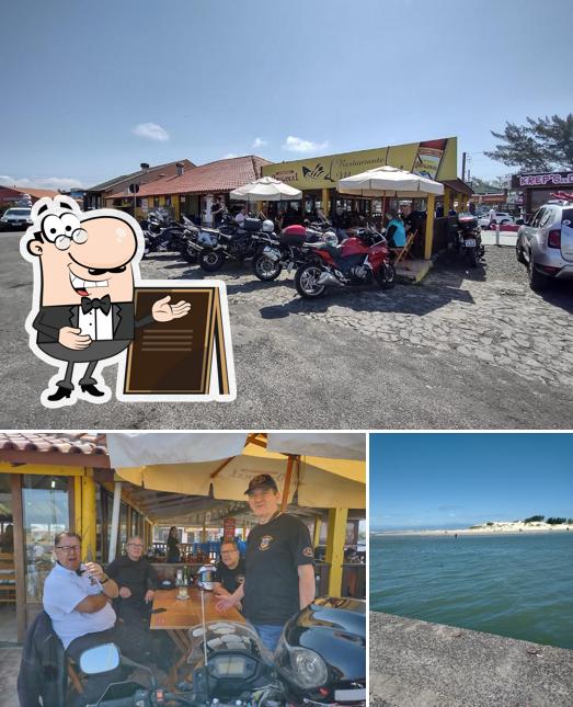 A ilustração do Restaurante Mar Azul’s exterior e balcão de bar