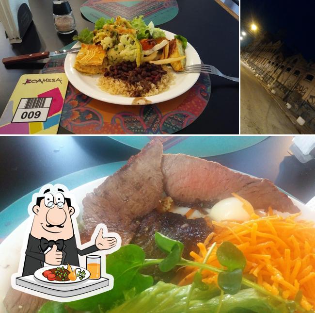 Dê uma olhada a ilustração mostrando comida e exterior no Santa Rosa do Brás