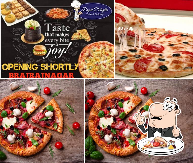 At ROYAL DELIGHTS CAFE & BAKERY, you can taste pizza