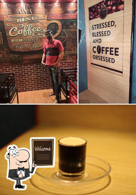 Look at the image of Coffee with cks and cks cake